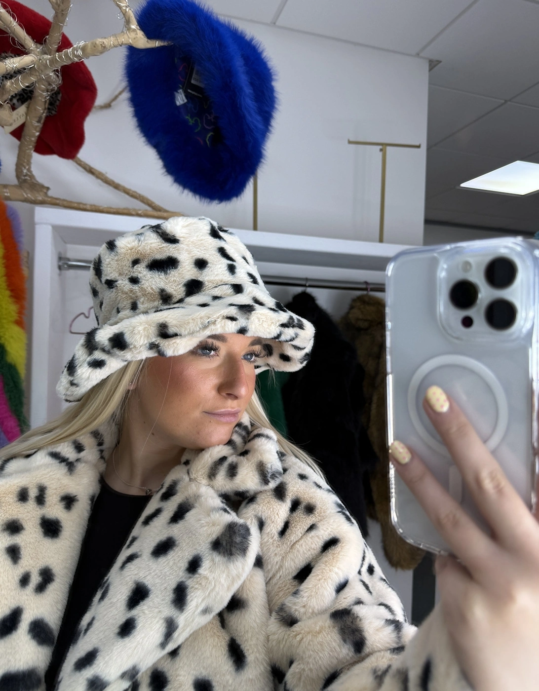 Spotty Bamboo Blend Faux Fur Hat
