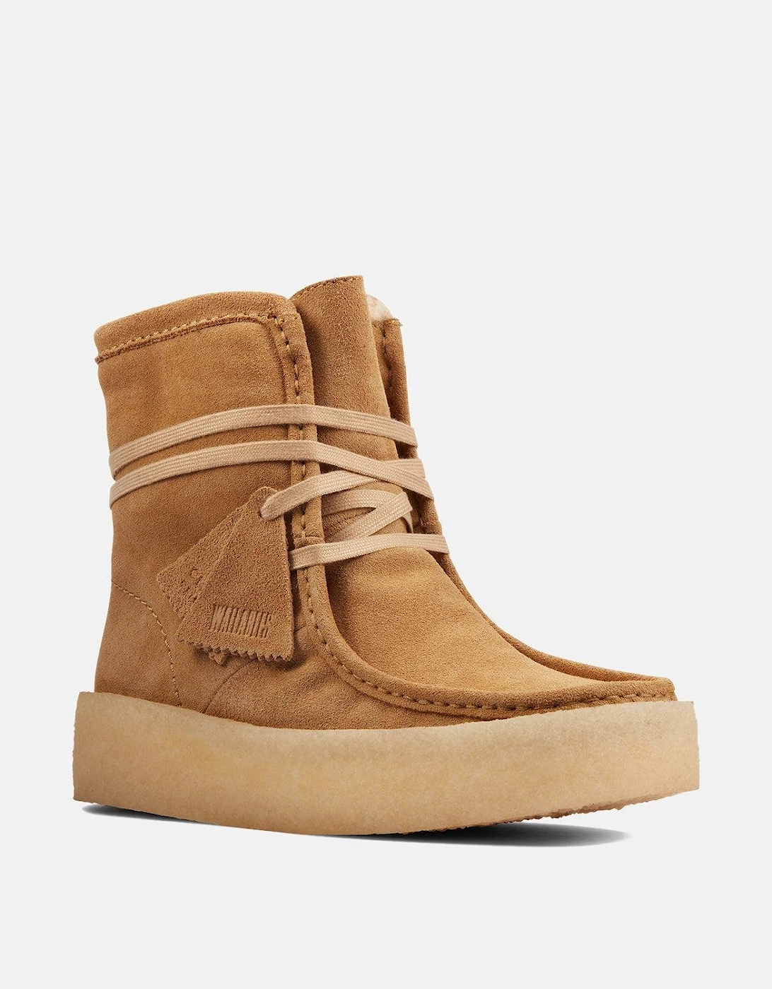 CLARKS ORIGINALS WOMENS WALLABEE CUP HI BOOTS LIGHT TAN SUEDE