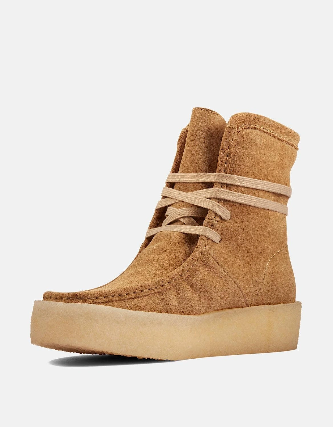 CLARKS ORIGINALS WOMENS WALLABEE CUP HI BOOTS LIGHT TAN SUEDE