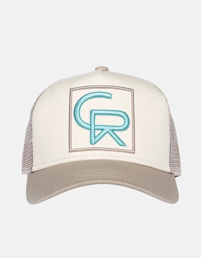 Christian Rose CR Box Logo Trucker Cap Taupe Cream Blue