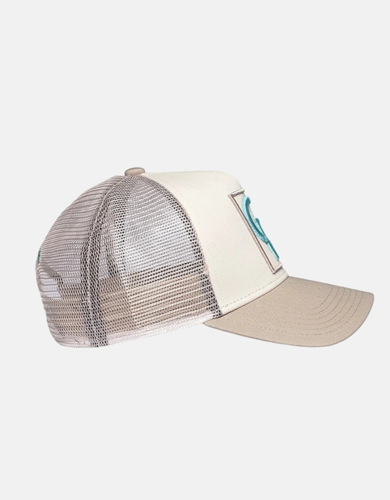 Christian Rose CR Box Logo Trucker Cap Taupe Cream Blue