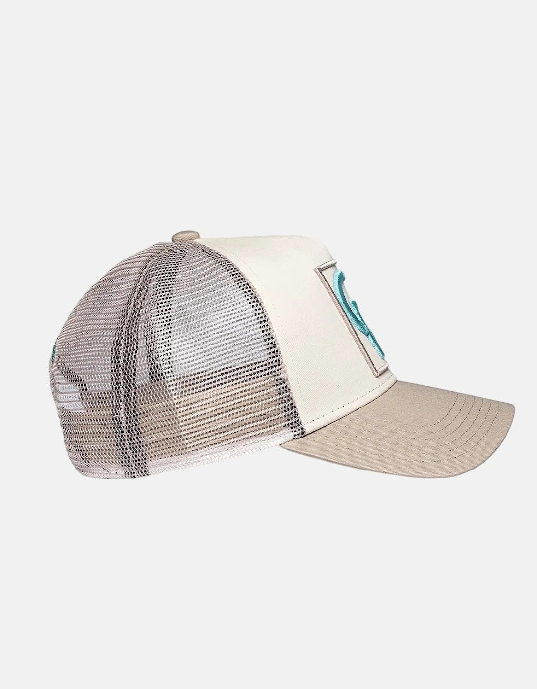 Christian Rose CR Box Logo Trucker Cap Taupe Cream Blue