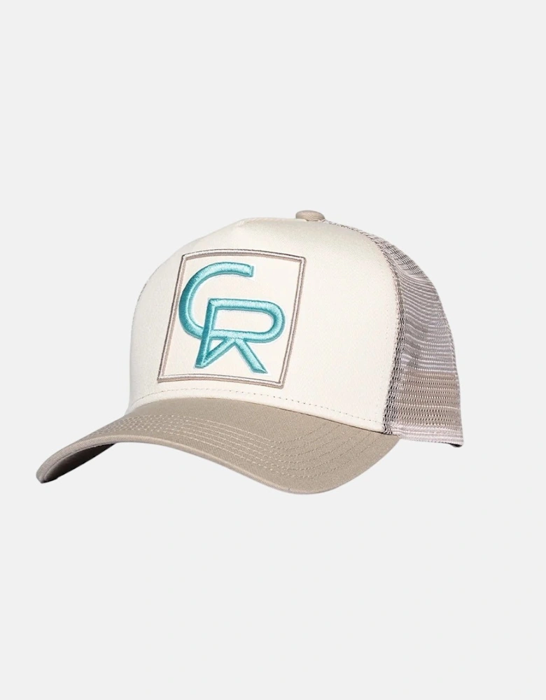 Christian Rose CR Box Logo Trucker Cap Taupe Cream Blue