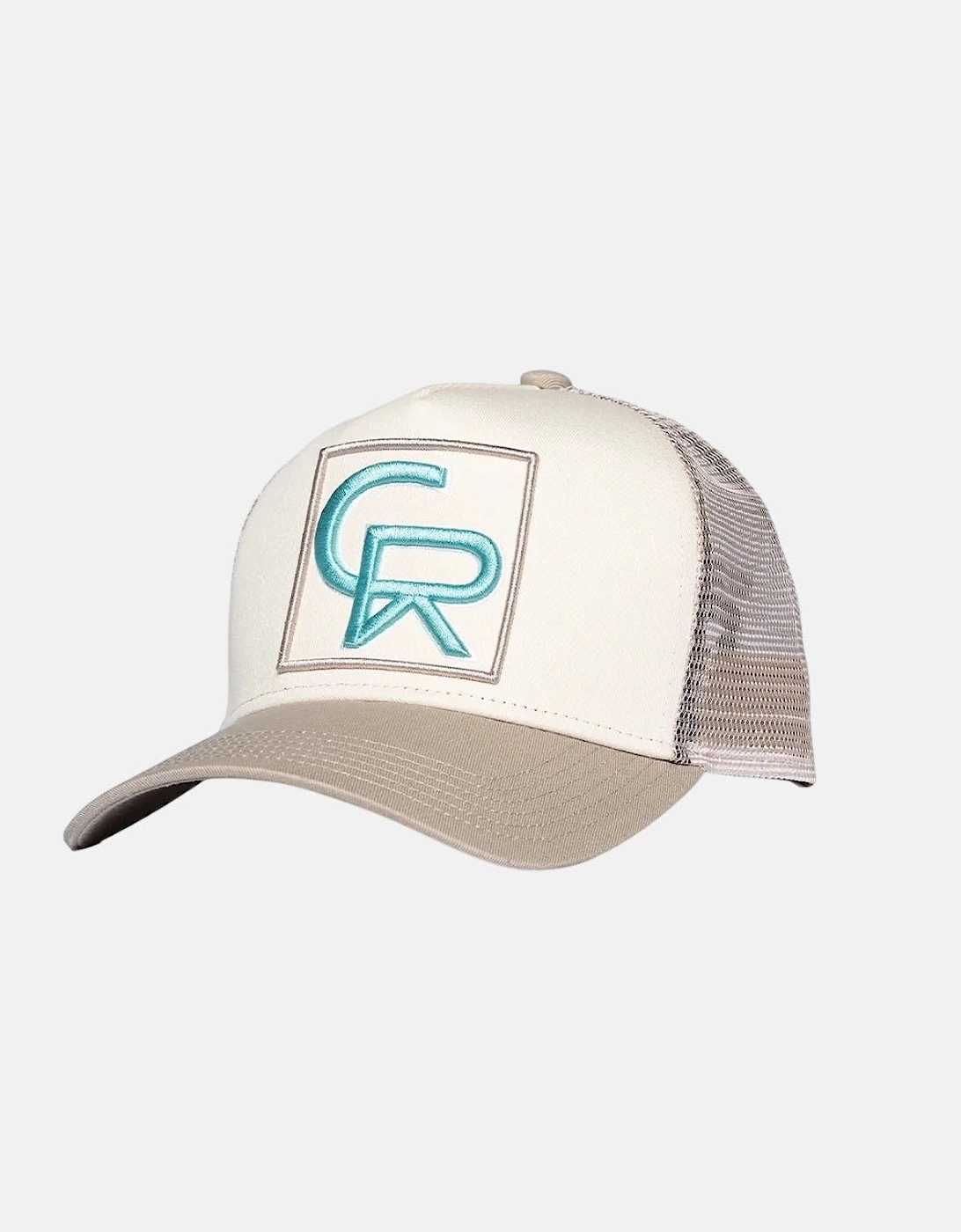 Christian Rose CR Box Logo Trucker Cap Taupe Cream Blue