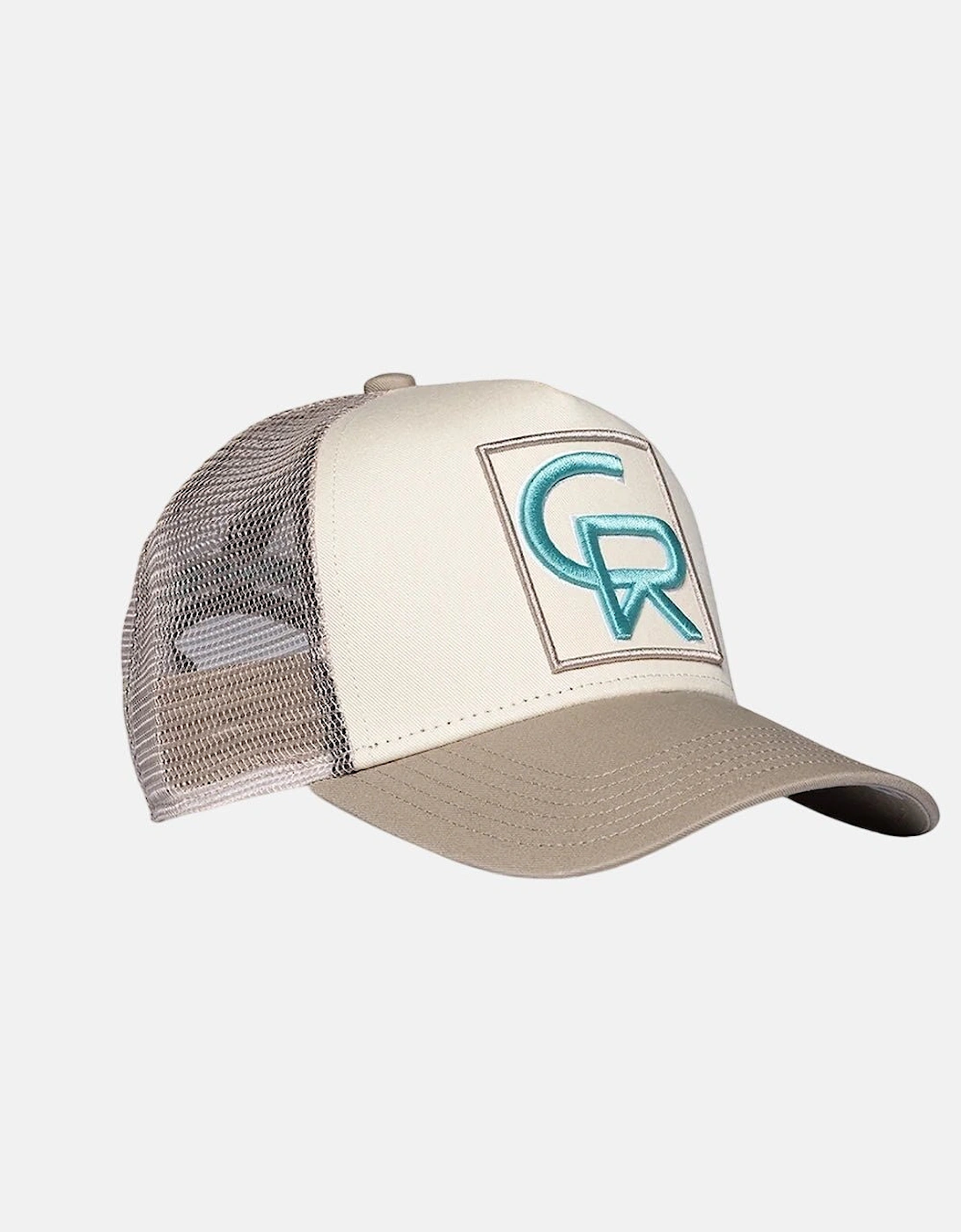 Christian Rose CR Box Logo Trucker Cap Taupe Cream Blue