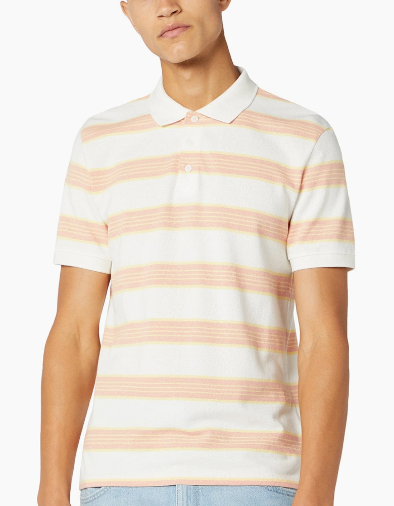 Wrangler Mens SS Stripe Cotton Polo Shirt - Off White