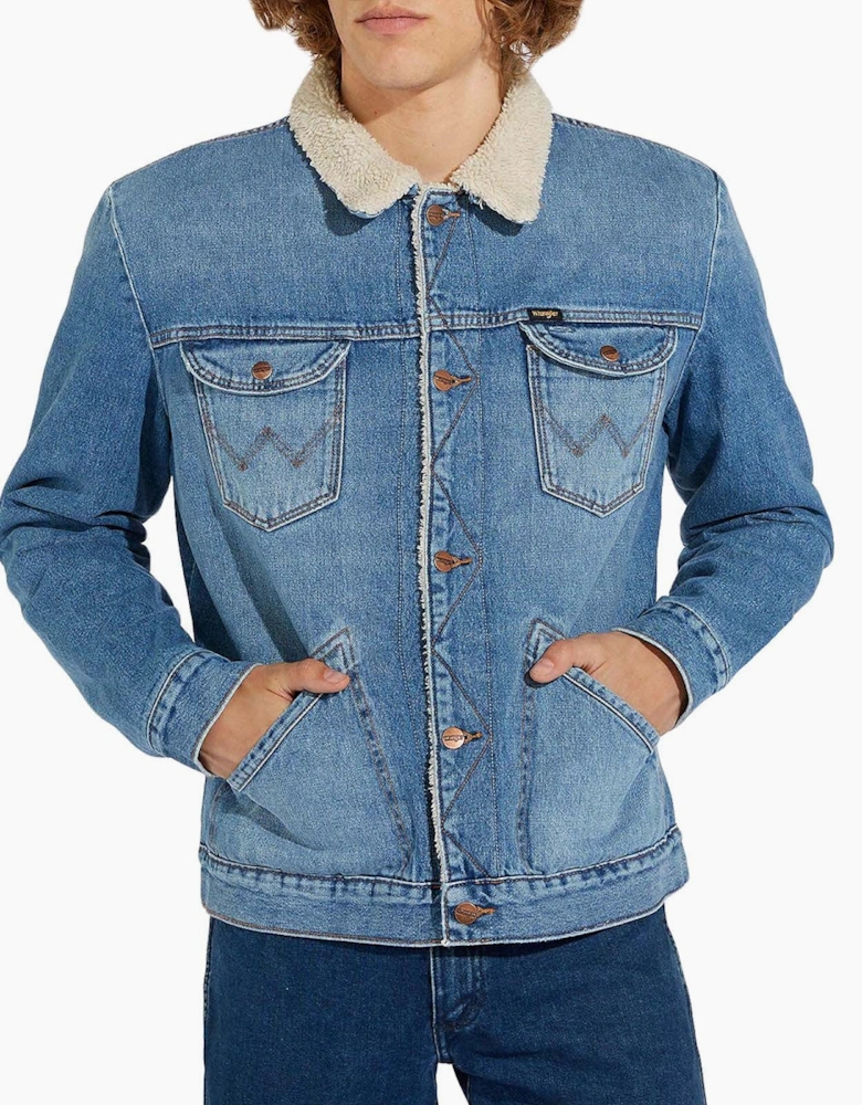 Wrangler Mens Western Sherpa Fleece Denim Jacket - Blue
