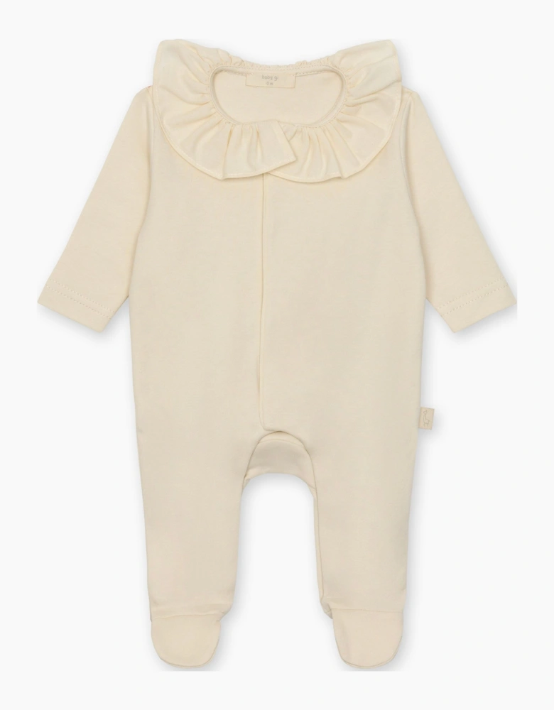 Beige Angel Wing Cotton Frill Babygrow