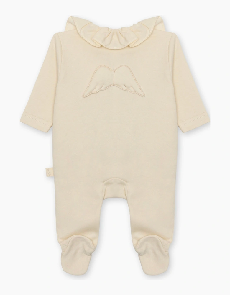 Beige Angel Wing Cotton Frill Babygrow