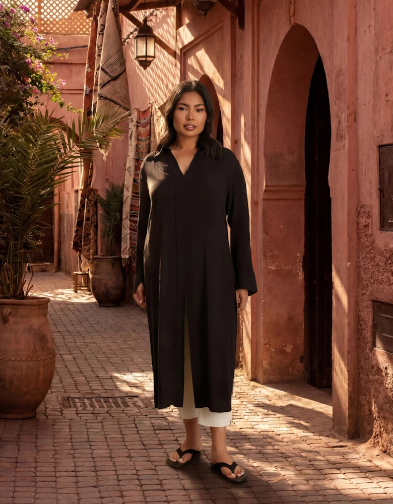 Black Split Front Crinkle Tunic