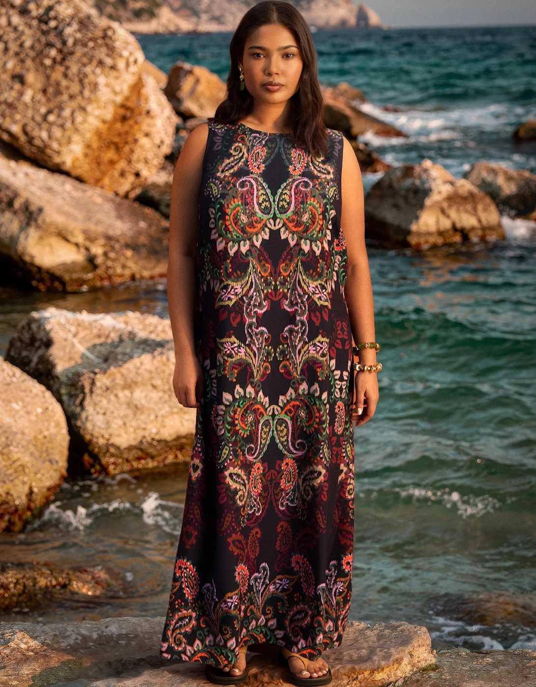 Navy Paisley Placement Print Maxi Dress, 7 of 6