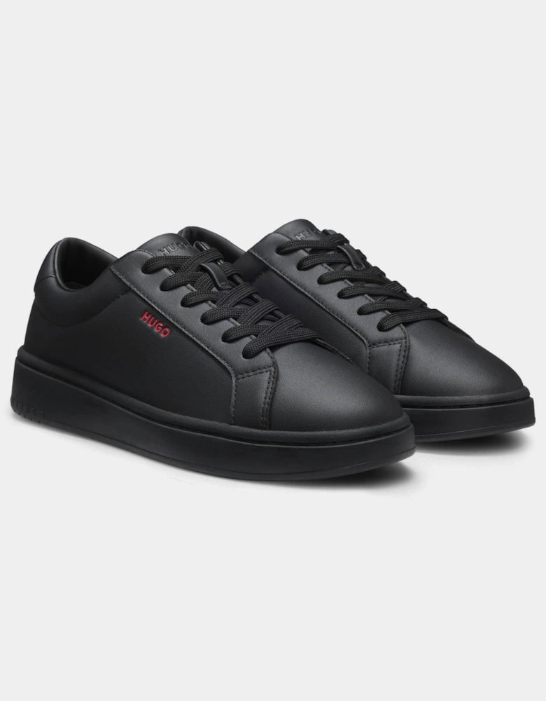HUGO Neston Mens Contrast-Logo Trainers in Faux Leather - Black 003