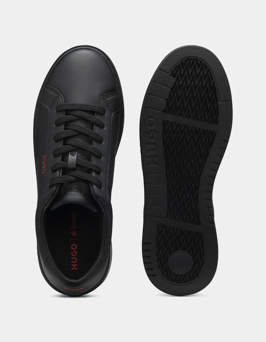 HUGO Neston Mens Contrast-Logo Trainers in Faux Leather - Black 003