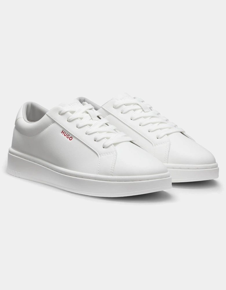 HUGO Neston Mens Contrast-Logo Trainers in Faux Leather - White 100