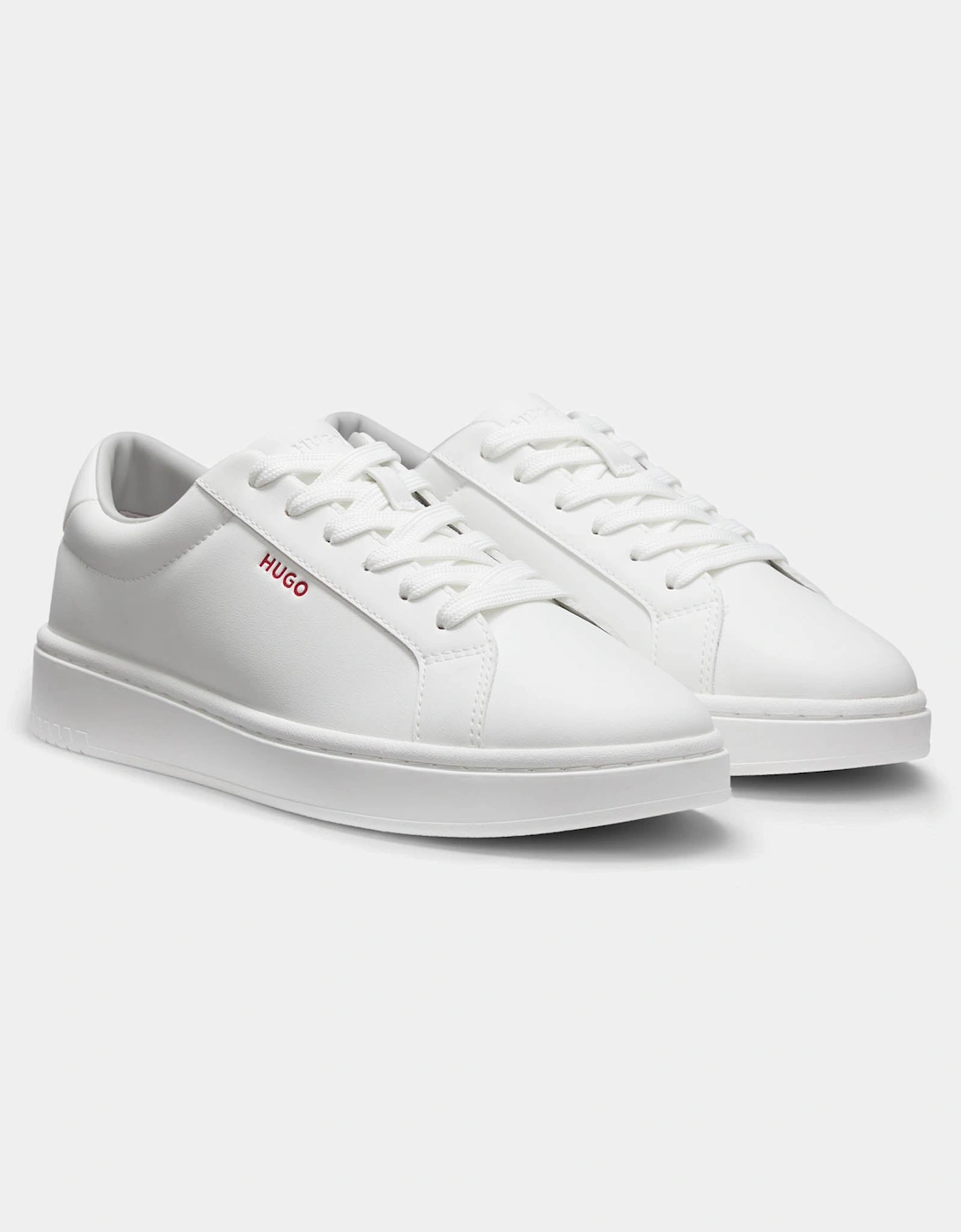 HUGO Neston Mens Contrast-Logo Trainers in Faux Leather - White 100