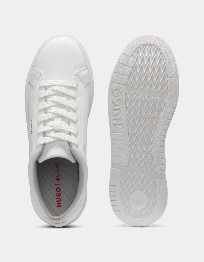 HUGO Neston Mens Contrast-Logo Trainers in Faux Leather - White 100