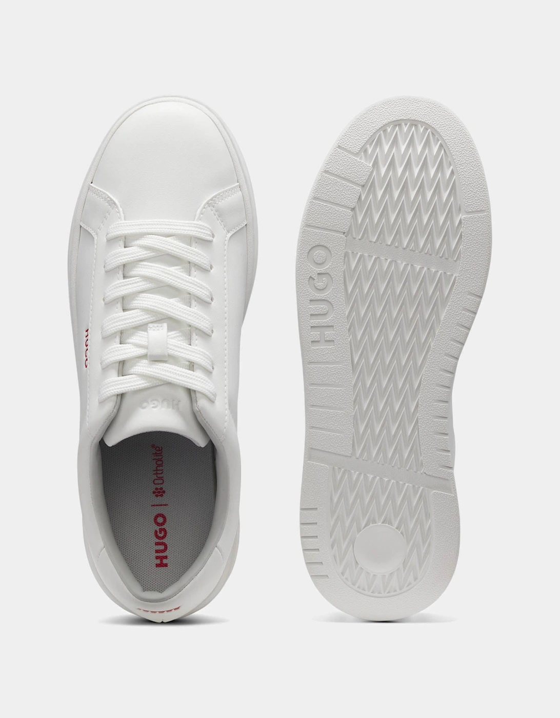HUGO Neston Mens Contrast-Logo Trainers in Faux Leather - White 100