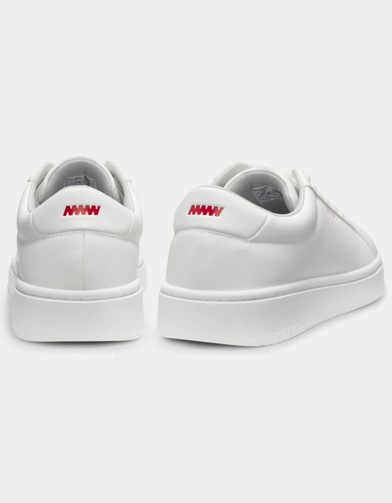 HUGO Neston Mens Contrast-Logo Trainers in Faux Leather - White 100
