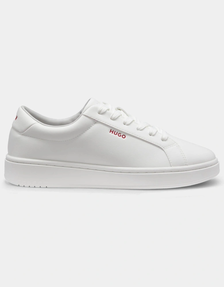 HUGO Neston Mens Contrast-Logo Trainers in Faux Leather - White 100