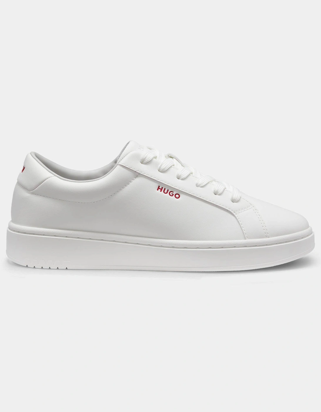 HUGO Neston Mens Contrast-Logo Trainers in Faux Leather - White 100