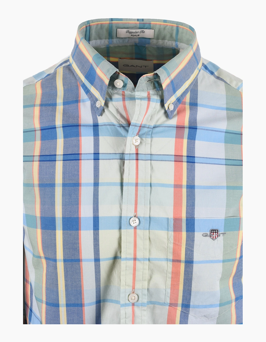 GANT REG POPLIN MULTICHECK SHIRT MISTY MINT