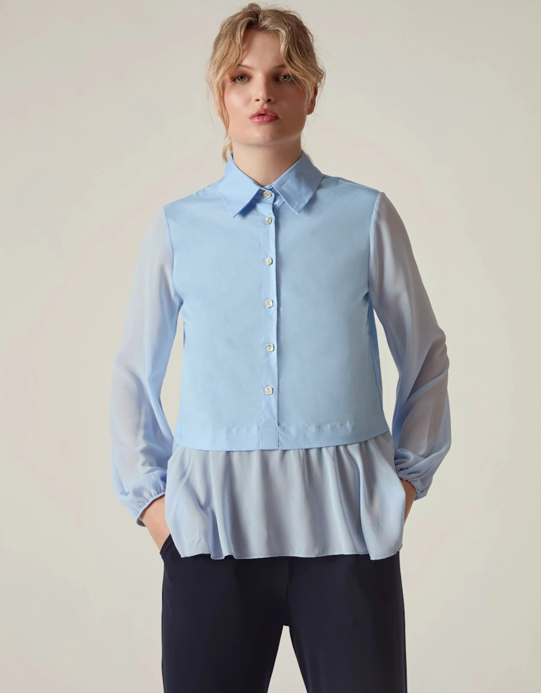 Powder Blue Contrast Hem Blouse