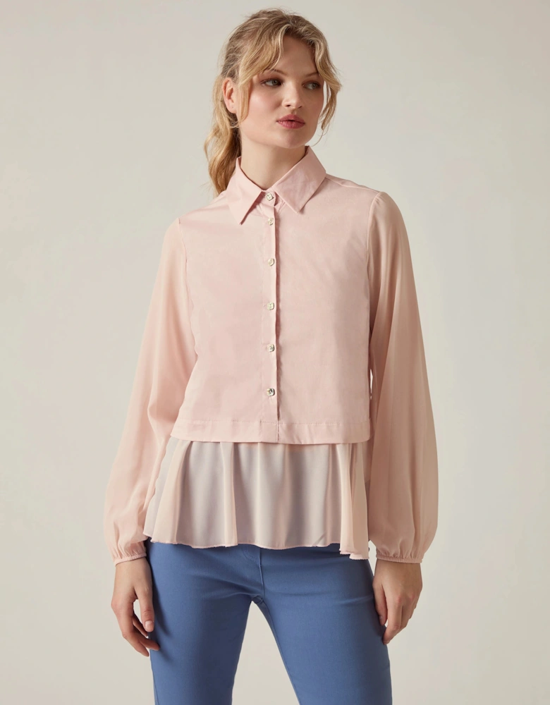 Pale Pink Contrast Hem Blouse