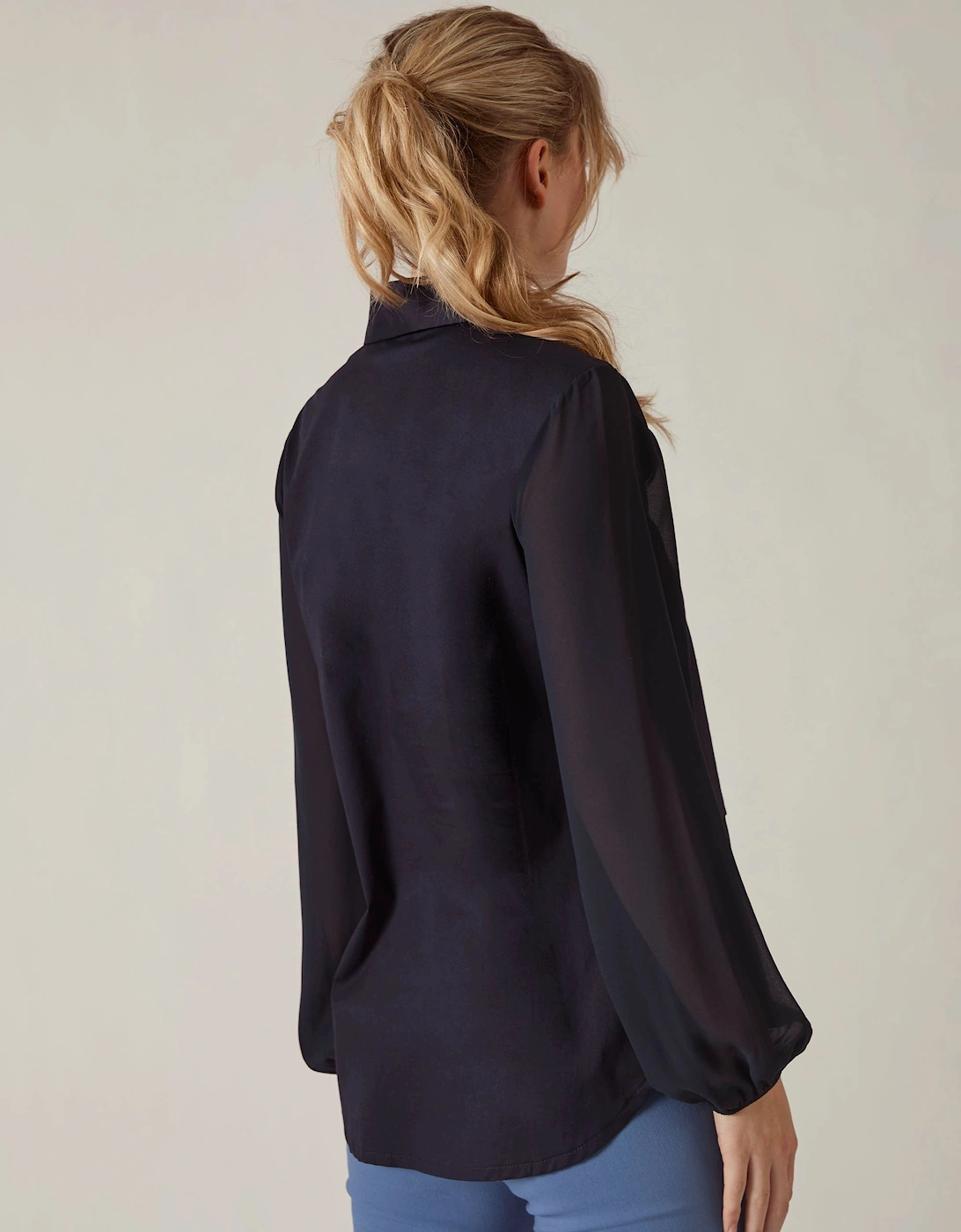 Navy Contrast Hem Blouse