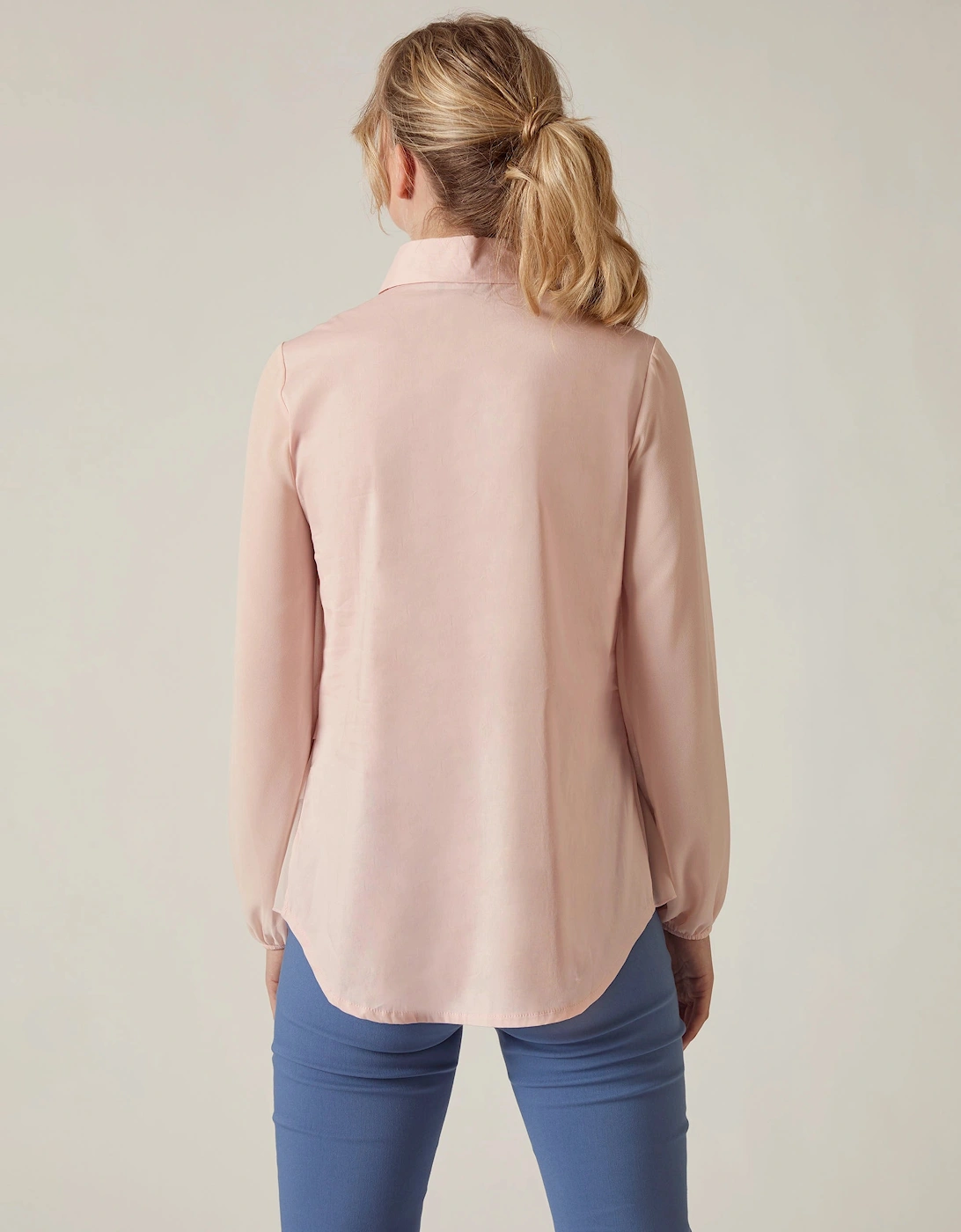 Pale Pink Contrast Hem Blouse