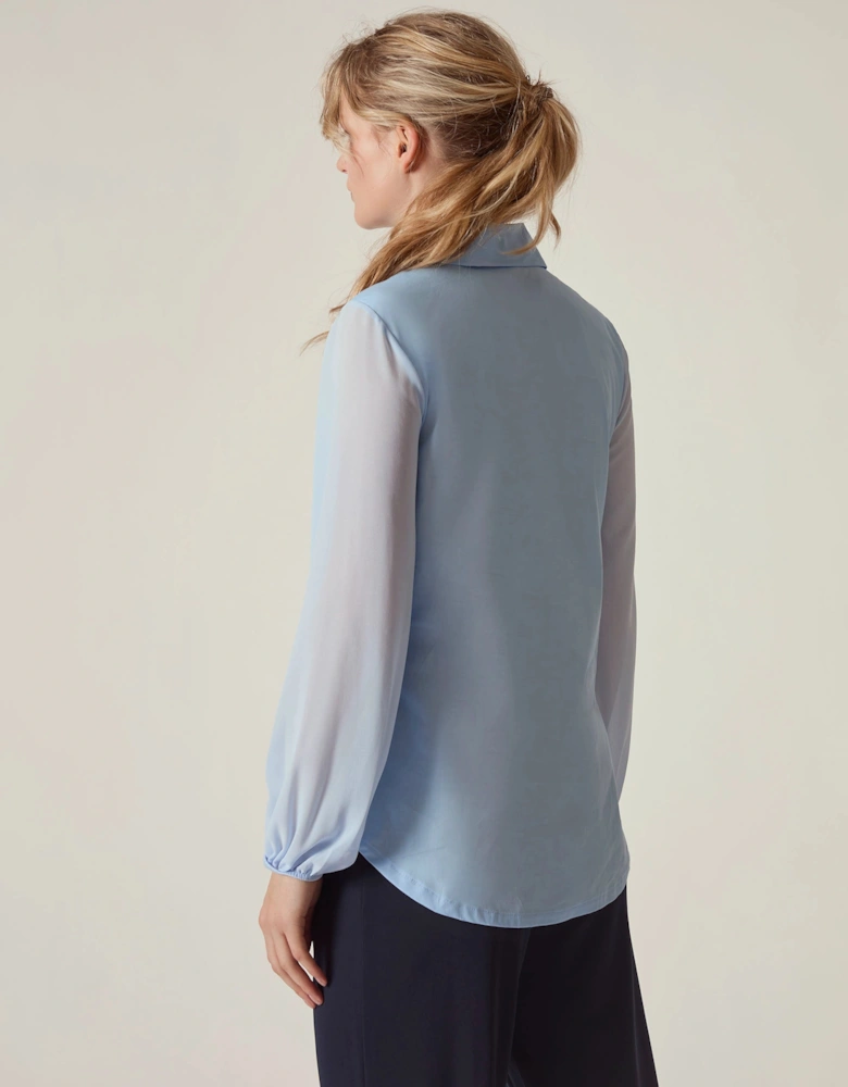 Powder Blue Contrast Hem Blouse