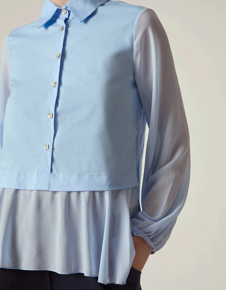 Powder Blue Contrast Hem Blouse