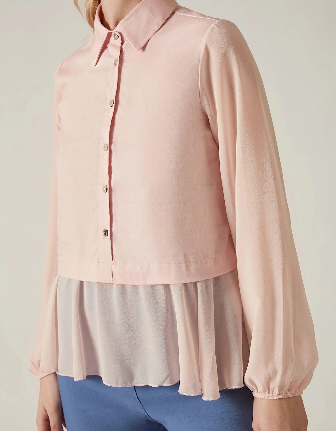 Pale Pink Contrast Hem Blouse
