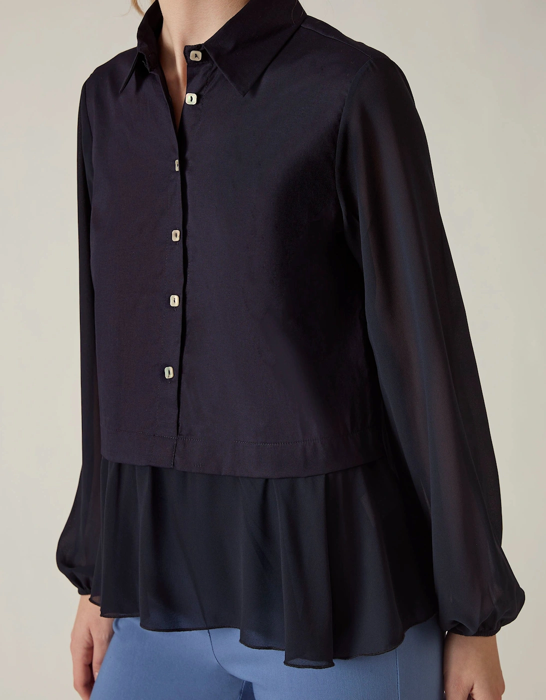 Navy Contrast Hem Blouse