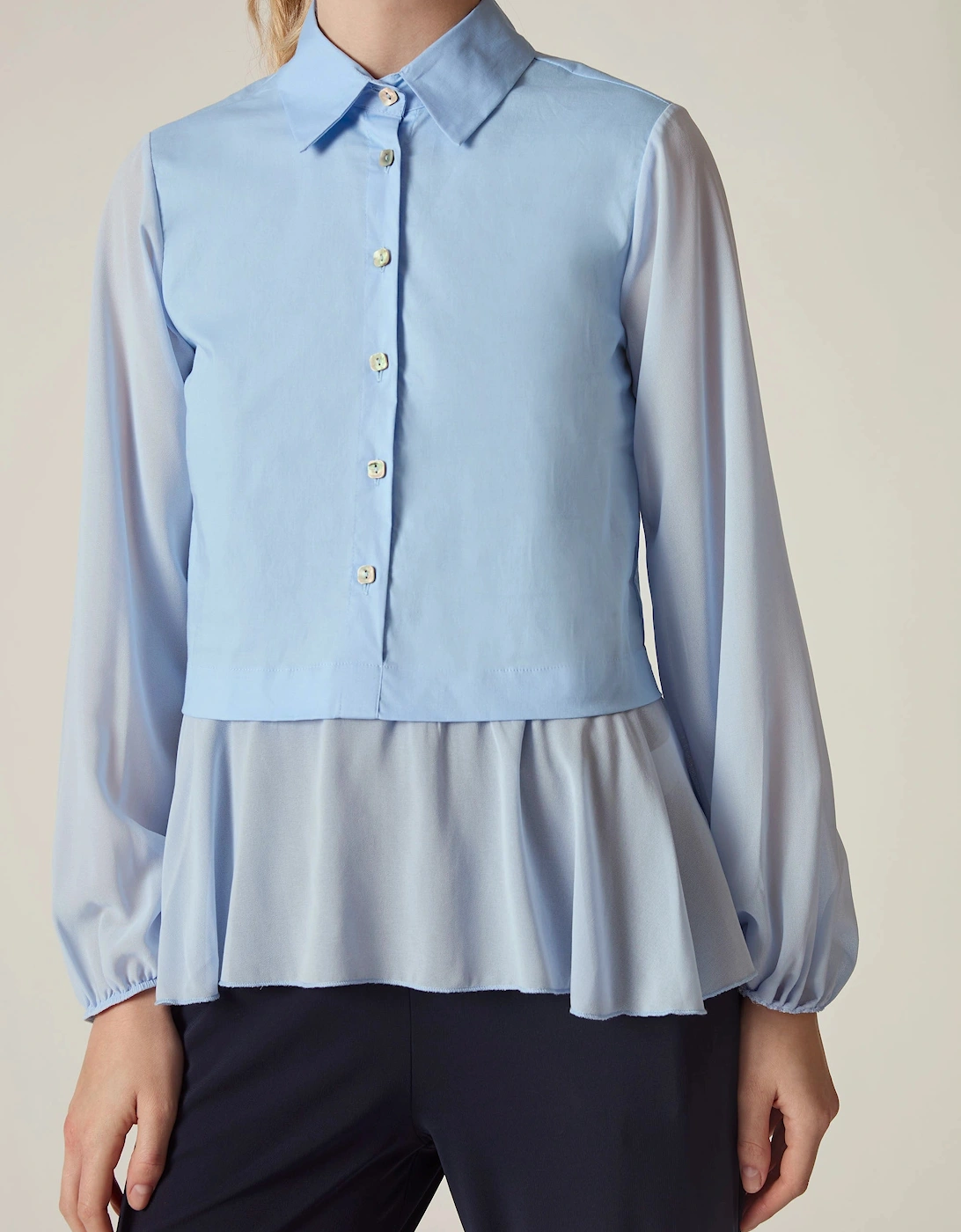 Powder Blue Contrast Hem Blouse