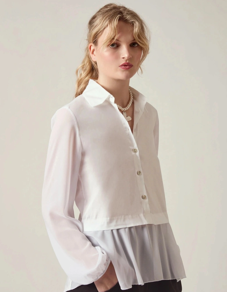 White Contrast Hem Blouse