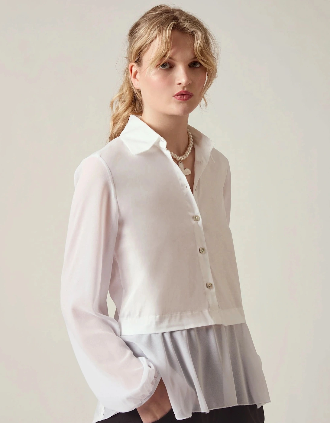 White Contrast Hem Blouse