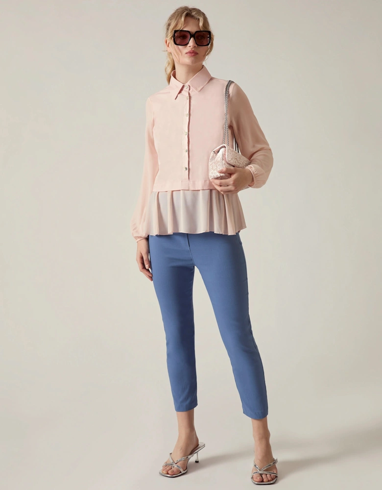 Pale Pink Contrast Hem Blouse