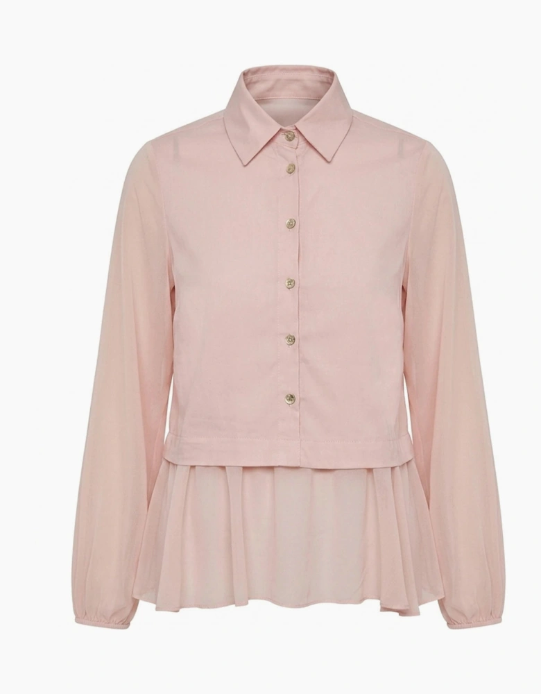 Pale Pink Contrast Hem Blouse