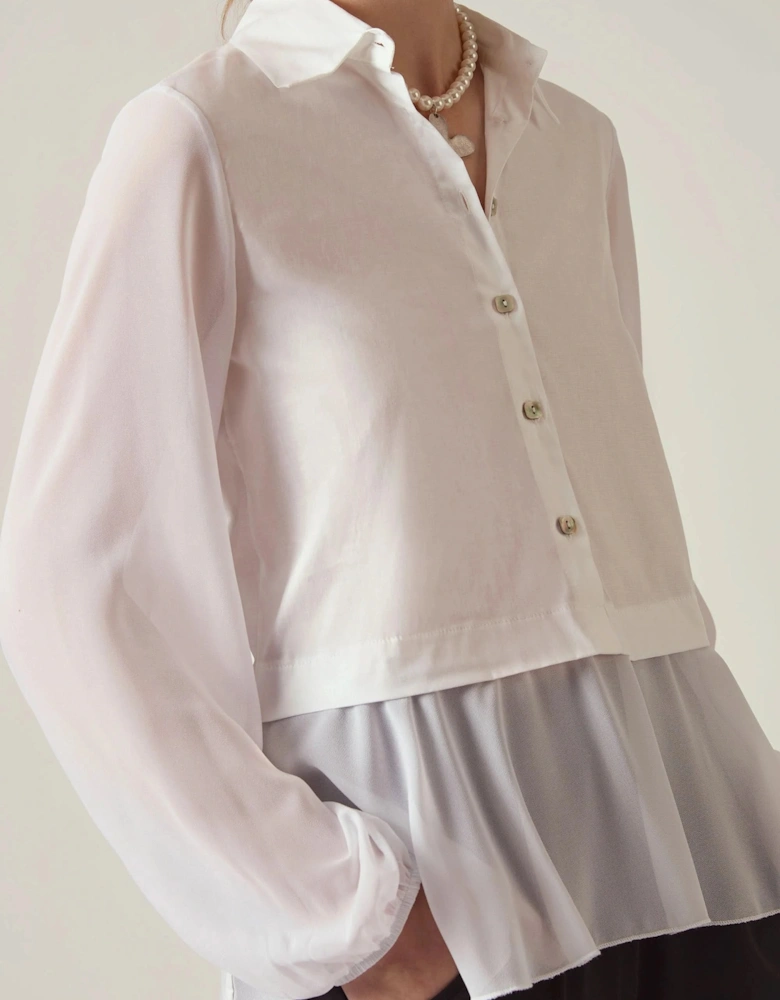 White Contrast Hem Blouse