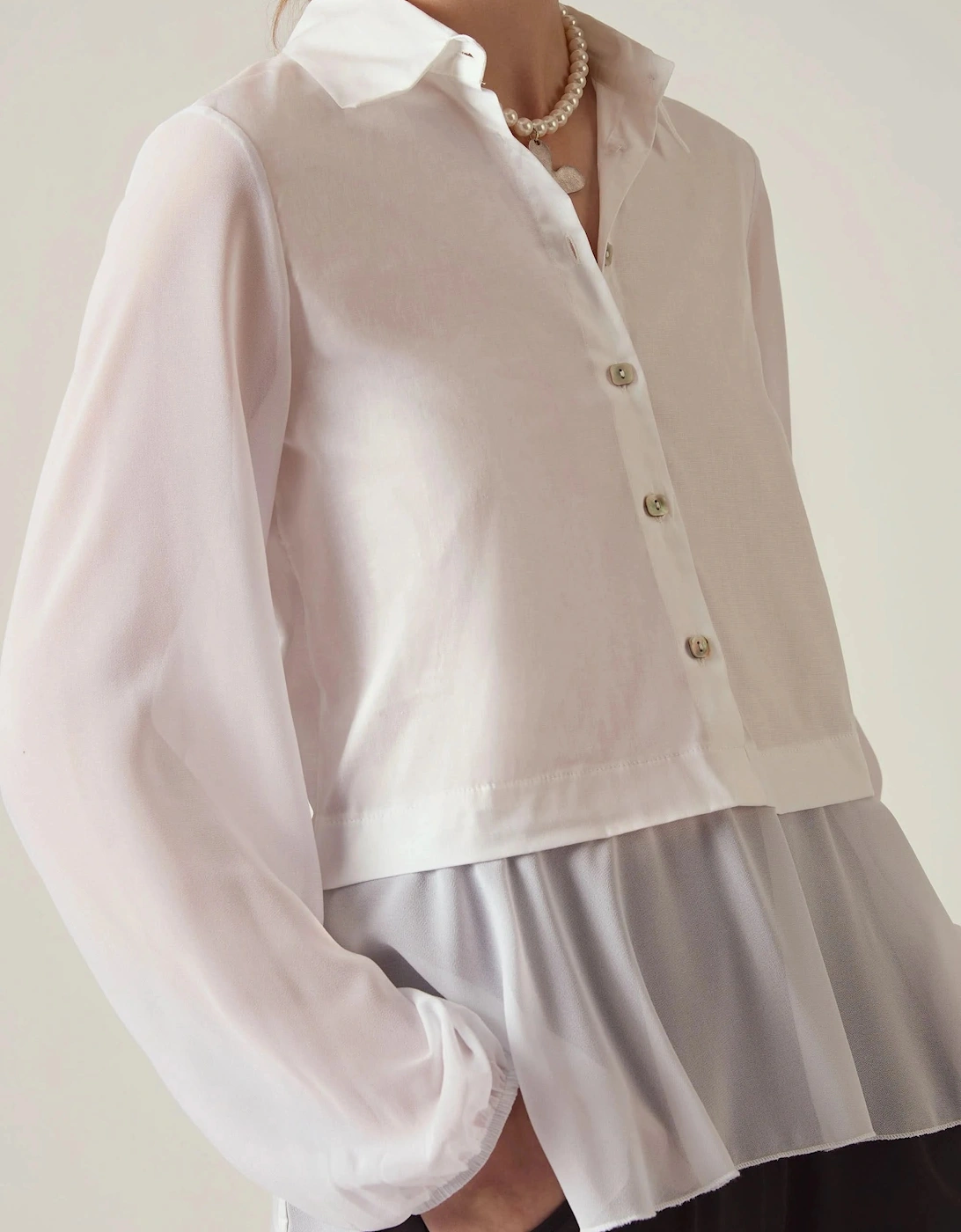 White Contrast Hem Blouse