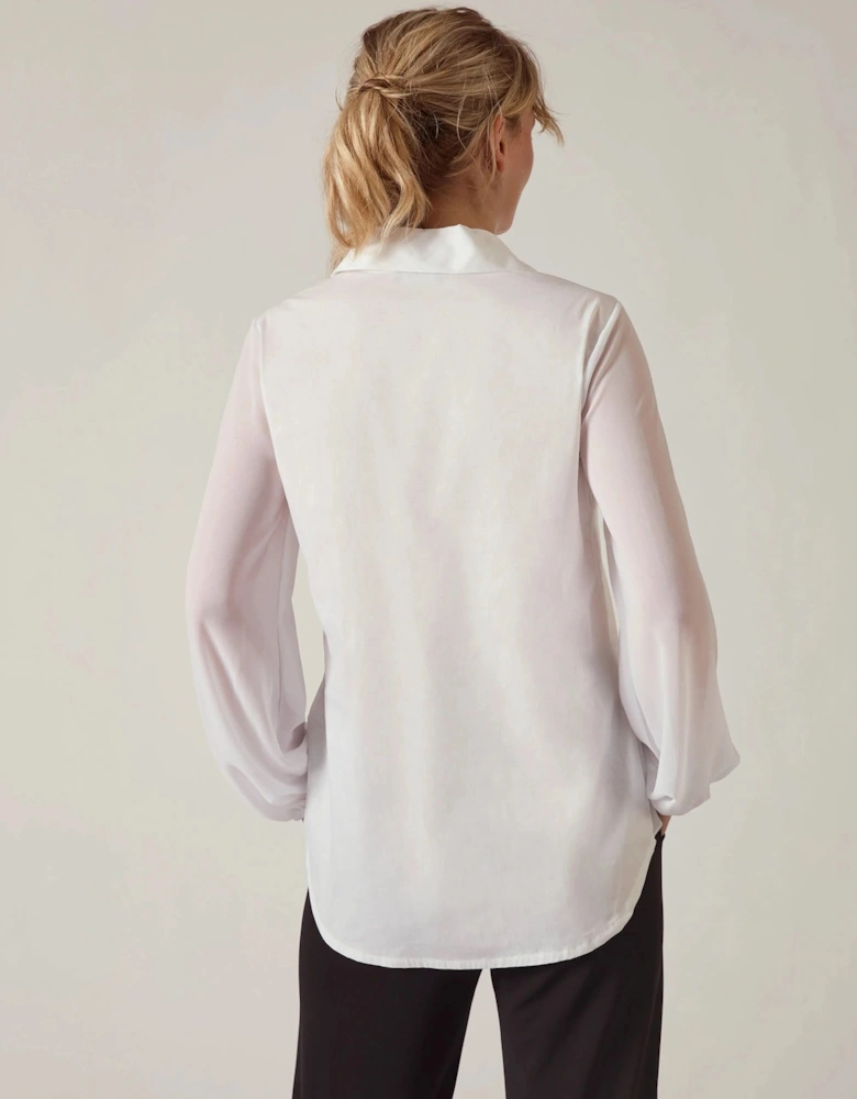 White Contrast Hem Blouse