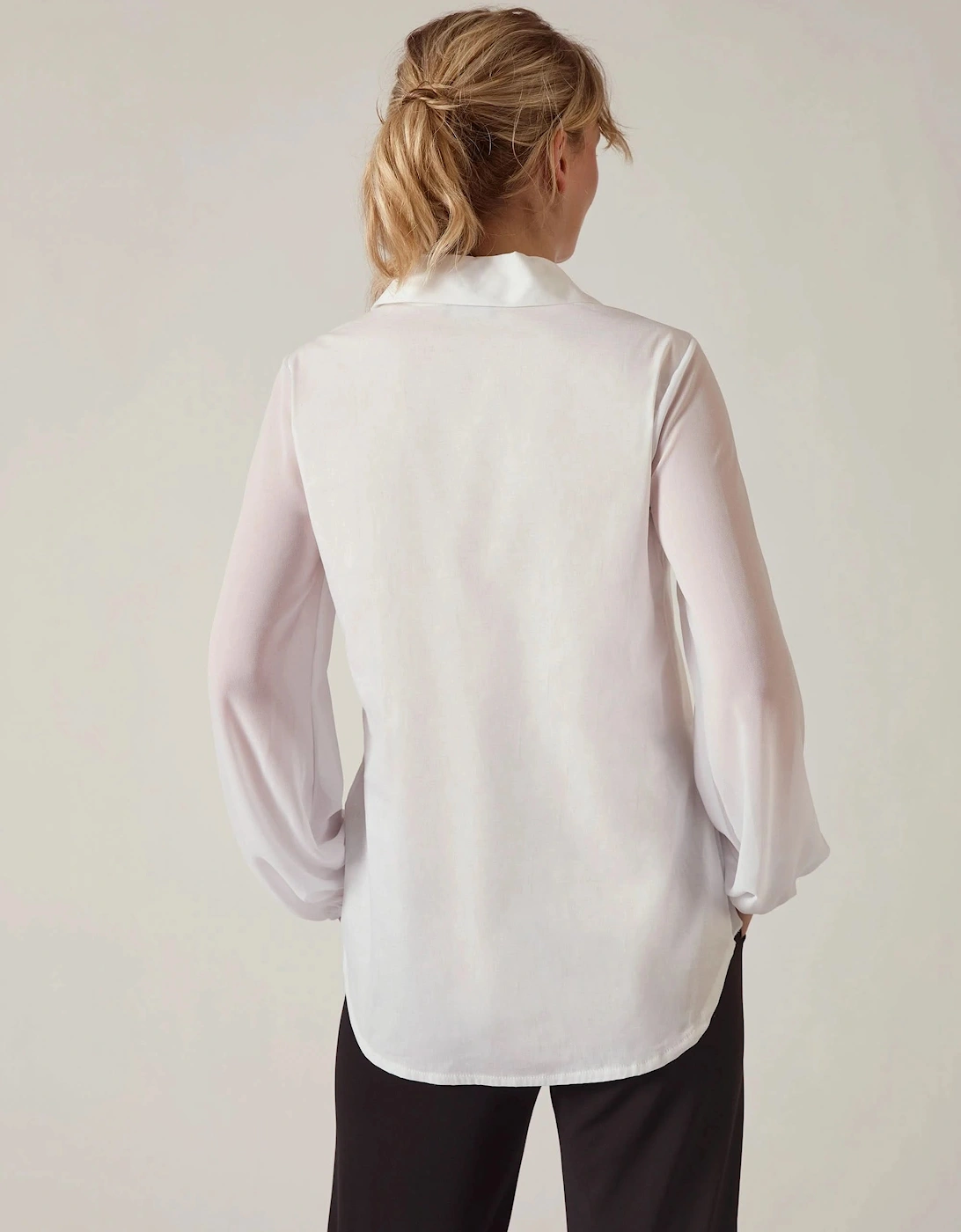 White Contrast Hem Blouse