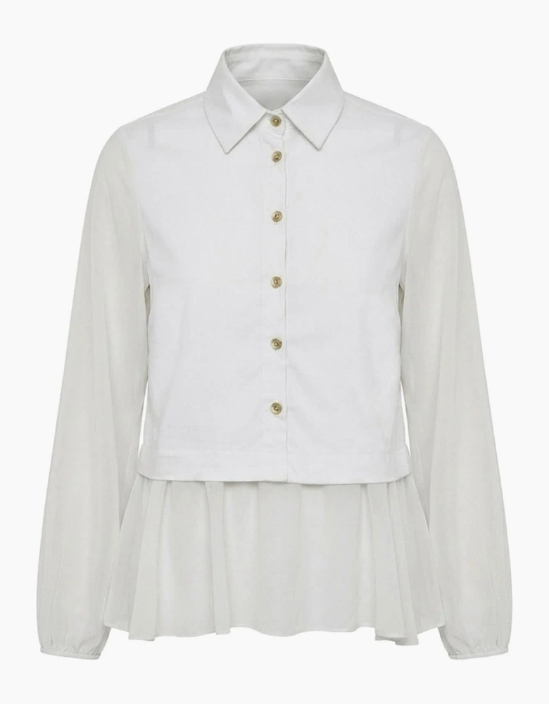 White Contrast Hem Blouse