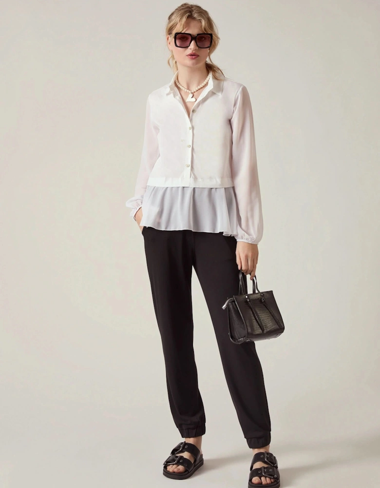 White Contrast Hem Blouse