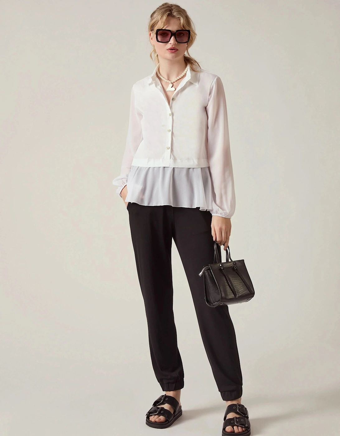 White Contrast Hem Blouse