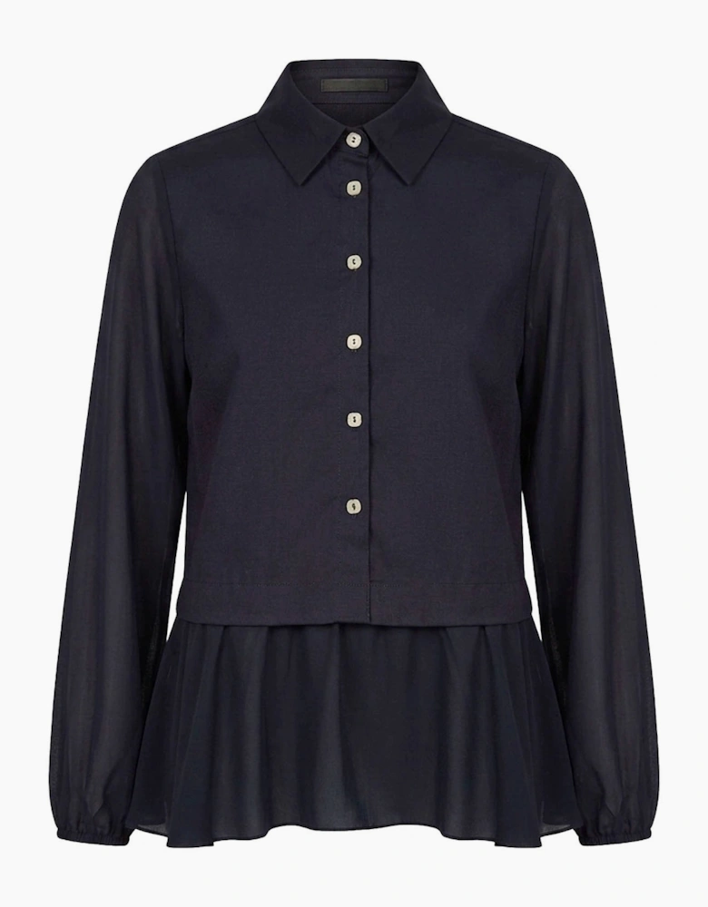 Navy Contrast Hem Blouse