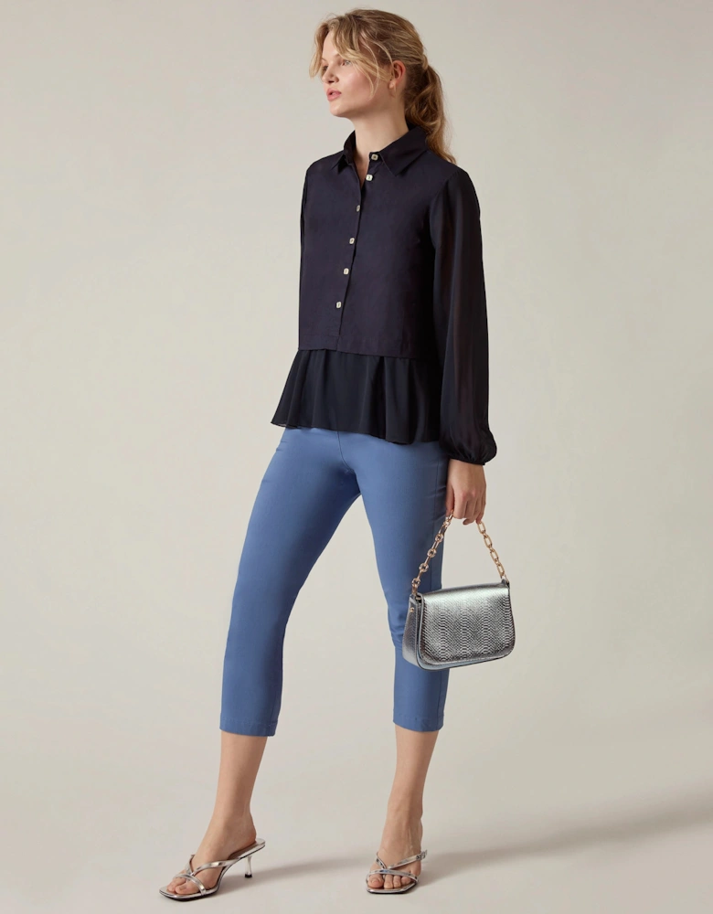 Navy Contrast Hem Blouse