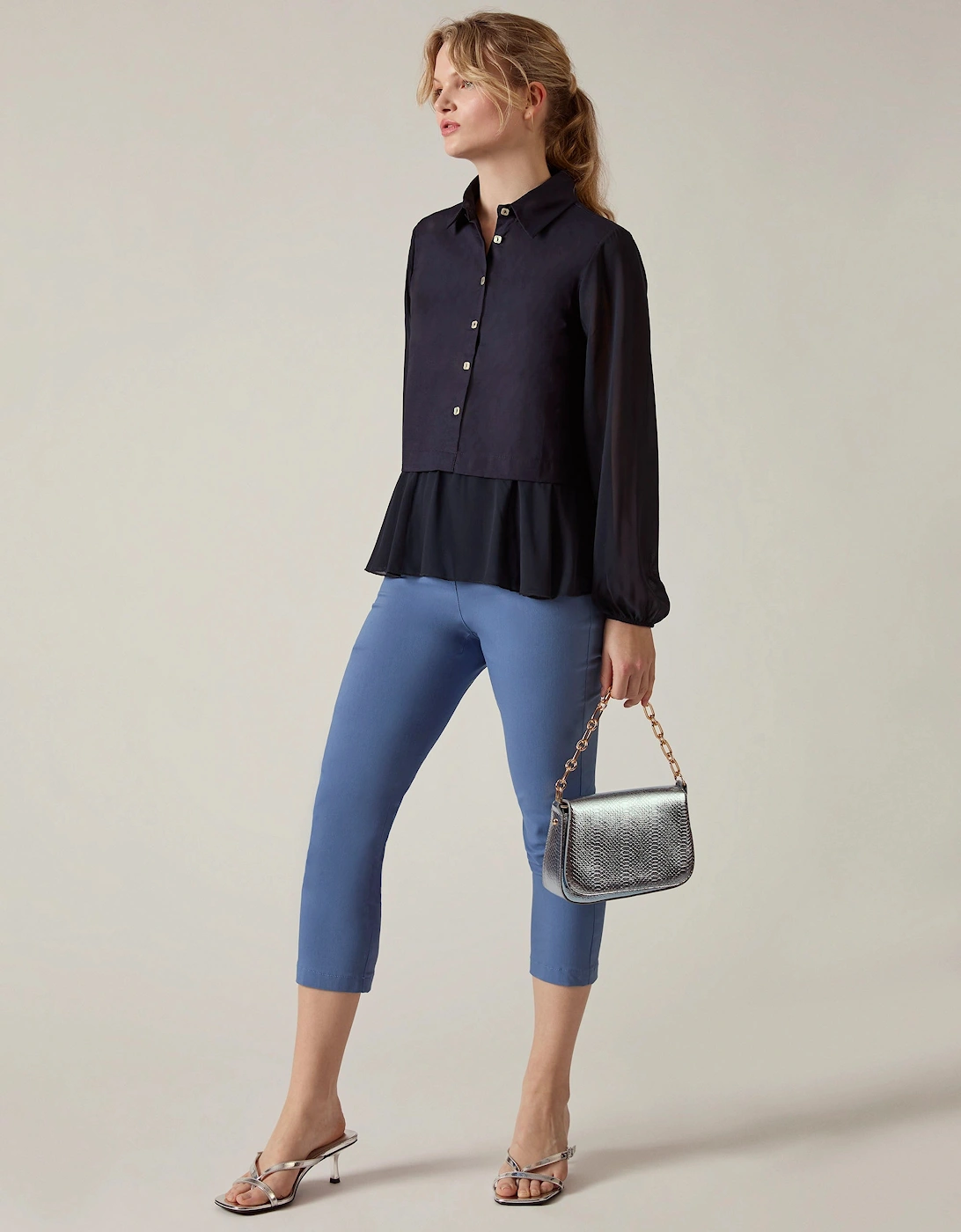 Navy Contrast Hem Blouse