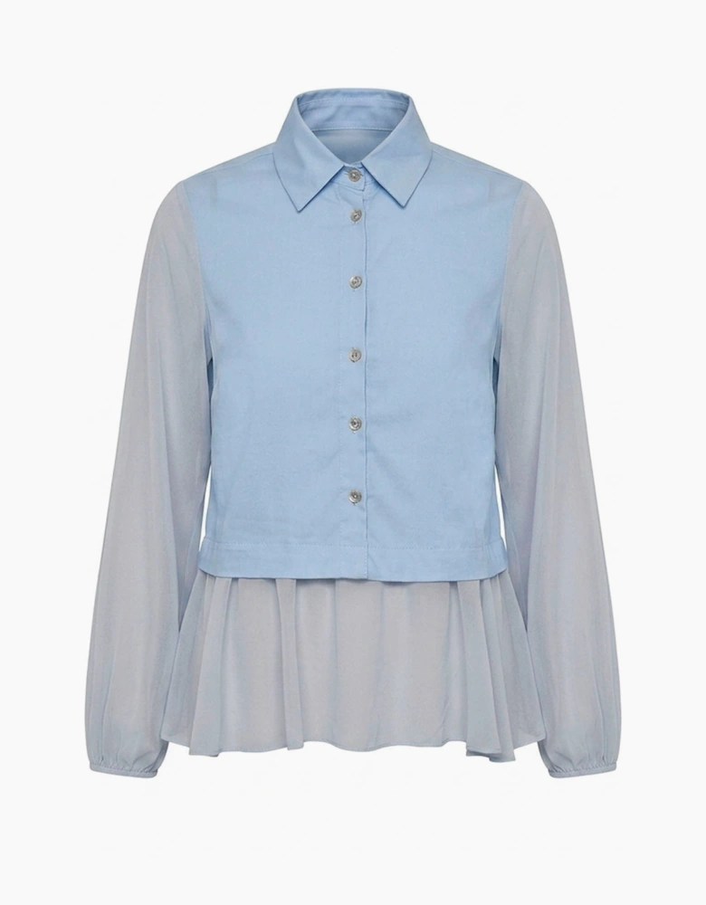 Powder Blue Contrast Hem Blouse