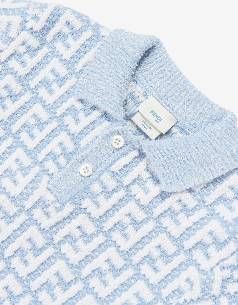 Fendi Boys FF Logo Knit Polo Shirt in Blue